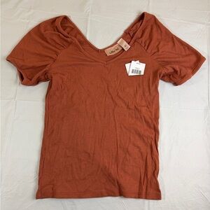 Rust V-Neck Short Sleeve Top